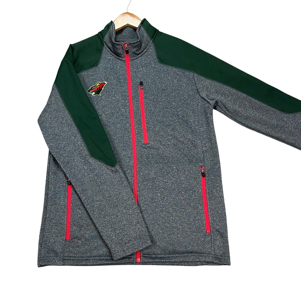 Minnesota‎ Wild NHL Jacket Men Medium Gray Green Colorblock Full Zip EUC